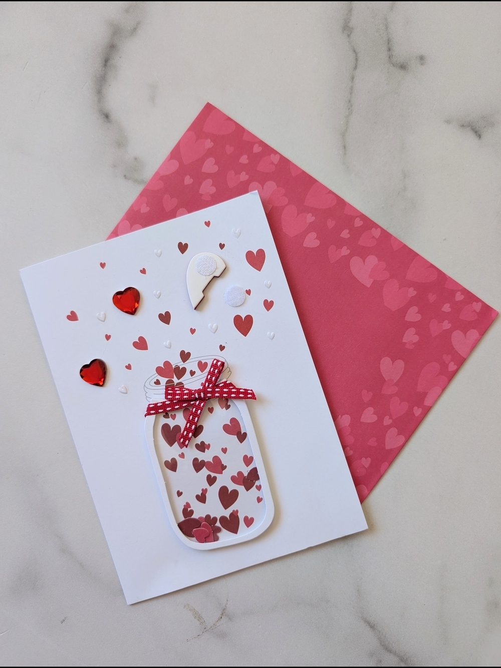 Valentine Heart Jar Greeting Card - Pink and Red